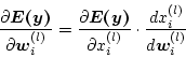 \begin{displaymath}
\frac{\partial\mbox{\boldmath $E(y)$}}{\partial\mbox{\boldma...
...l)}} \cdot
\frac{d x_i^{(l)}}{d \mbox{\boldmath $w$}_i^{(l)}}
\end{displaymath}