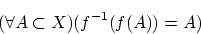\begin{displaymath}(\forall A\subset X)(f^{-1}(f(A))=A)\end{displaymath}