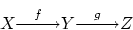 \begin{displaymath}
X \smash{\mathop{\hbox to 1cm{\rightarrowfill }}\limits^{f}...
...\smash{\mathop{\hbox to 1cm{\rightarrowfill }}\limits^{g} } Z
\end{displaymath}