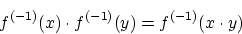 \begin{displaymath}f^{(-1)}(x) \cdot f^{(-1)}(y) = f^{(-1)}(x \cdot y) \end{displaymath}